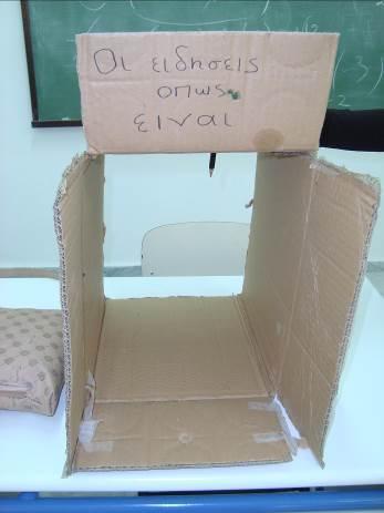 Εικόνα 5 Πξνζεθηηθφηεξε αλάγλσζε ηεο εηθφλαο απνθαιχπηεη ηελ πξνζεθηηθή «επέλδπζε» ηνπ καζεηή ζηελ εκθάληζε ηεο ηειεφξαζεο: ρξεζηκνπνίεζε έλα κνιχβη σο θεξαία, ζηεξέσζε ην θνπηί θνιιψληαο «απφ κέζα»