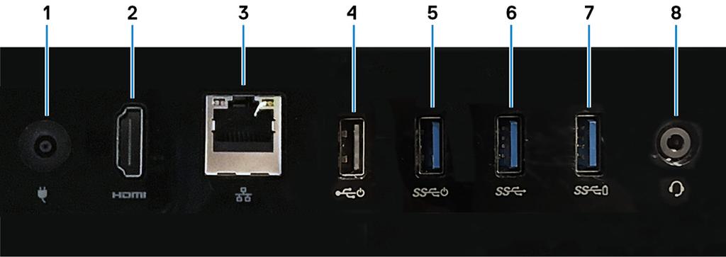 2 Πίσω πλαίσιο Σύνδεση τροφοδοσίας, USB, ήχου και άλλων συσκευών. 3 Ετικέτα ρυθμιστικών φορέων Περιέχει πληροφορίες που αφορούν τις κανονιστικές διατάξεις για τον υπολογιστή σας.