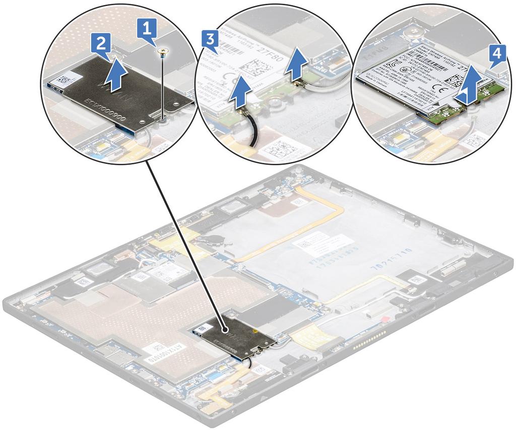 a b c μπαταρία πλαίσιο οθόνης κάρτα microsim και κάρτα microsd 5 Ακολουθήστε τη διαδικασία που παρατίθεται στην ενότητα Μετά την εκτέλεση εργασιών στο εσωτερικό του tablet σας.