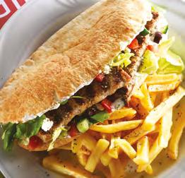 * The minced meat used in the Greek and Oriental burgers are made from a mixture of pork and beef.
