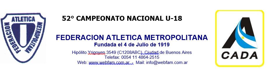 Fecha: 25/05/2018-26/05/2018 Siglas-Lugar: CamNacU18-18 PAIS: ARG Organiza: CADA Fiscaliza: FAM RESULTADOS 25-05 Mayores-M 100 Electronico : Mayores-M Final_A Fecha: 25/05/2018 Hora: 13.45 Viento: +3.