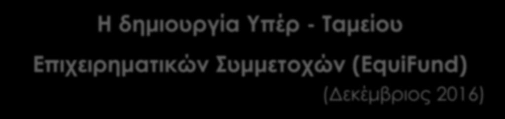 Ένα νέο ελκυστικό χρηματοδοτικό εργαλείο: Η δημιουργία Υπέρ - Ταμείου Επιχειρηματικών Συμμετοχών (EquiFund) (Δεκέμβριος 2016) Σύμπραξη του Δημοσίου με το EIF και την EIB με ελάχιστο συνολικό