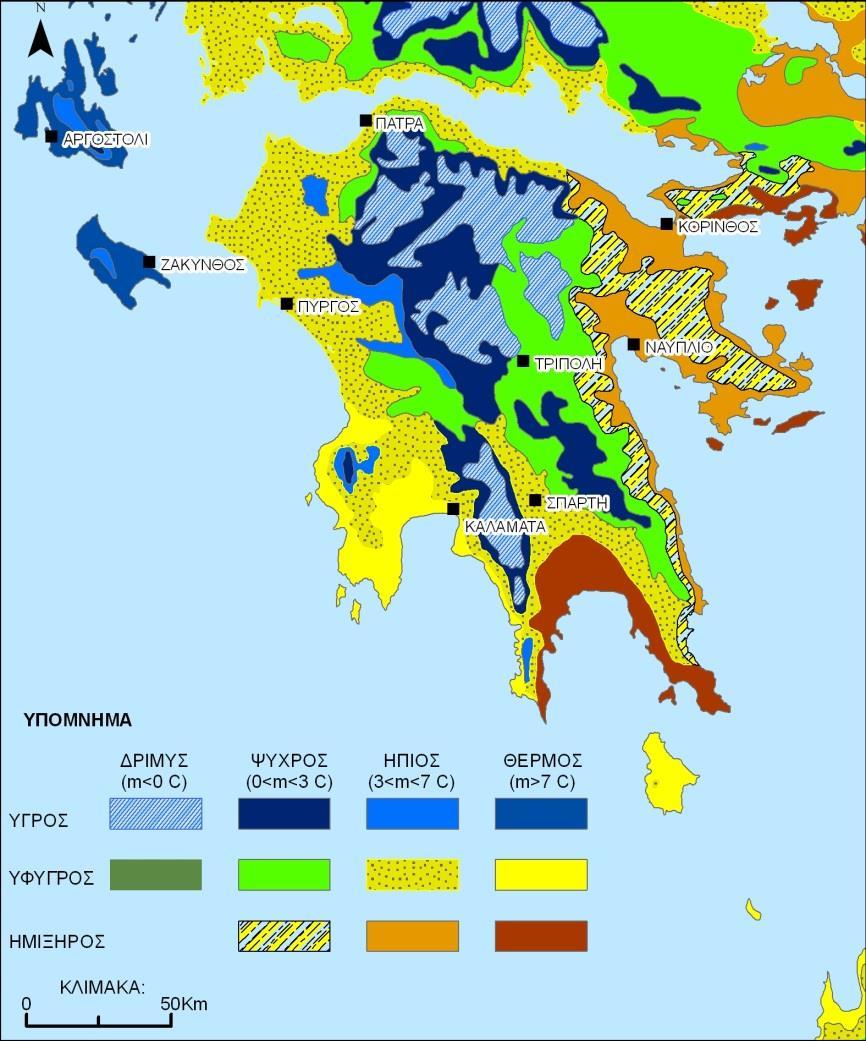 Στις περιοχές μεταξύ των ορεινών περιοχών της Αρκαδίας και της Αχαΐας, όπου ο βιοκλιματικός όροφος είναι υγρός με υποόροφο χειμώνα ψυχρό.