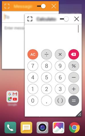 QSlide You can display several apps simultaneously on the same screen and switch between them. For example, use the calculator or calendar when a video is playing. When an app is running, tap QSlide.