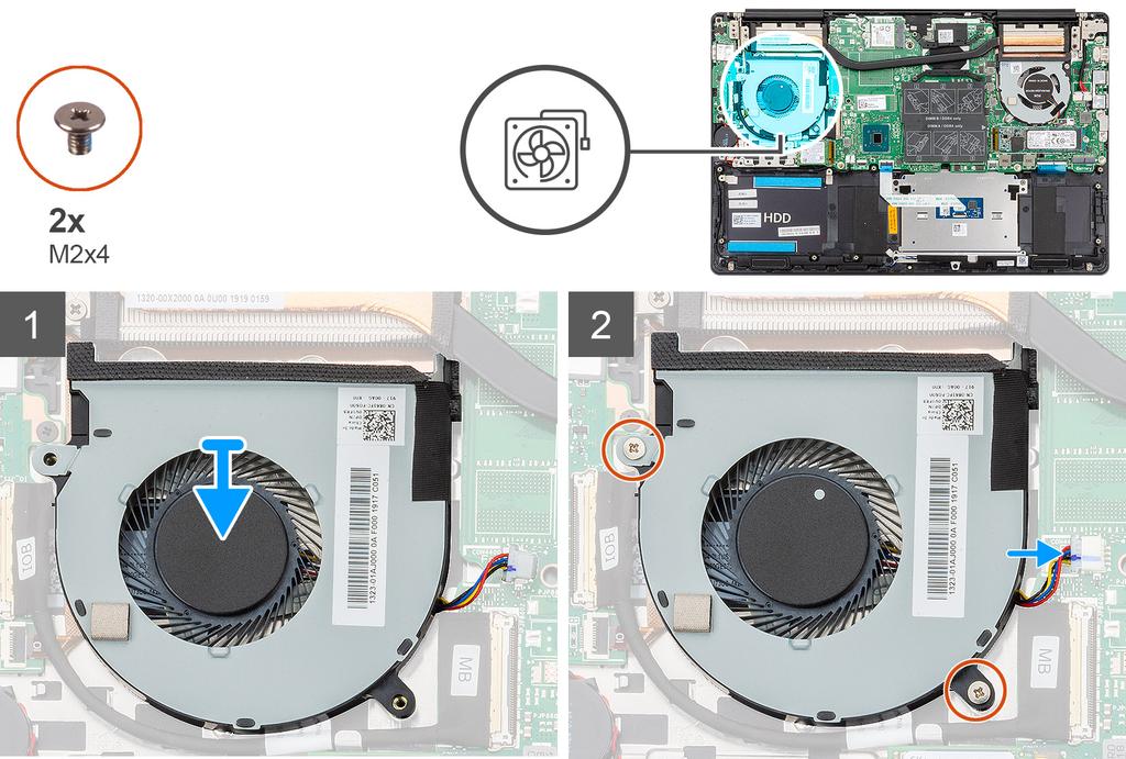 1 Σύρετε και τοποθετήστε τον ανεμιστήρα της GPU στη διάταξη του στηρίγματος παλάμης και του πληκτρολογίου.