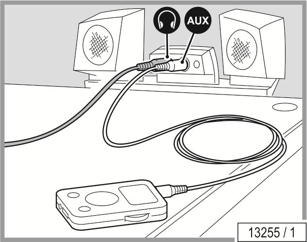 Χειρισμός 3.7 Σύνδεση συσκευής αναπαραγωγής AUX ΚΙΝΔΥΝΟΣ! Κίνδυνος βλαβών στην ακοή! Η χρήση ακουστικών με υψηλή ένταση μπορεί να προκαλέσει μόνιμη βλάβη στην ακοή.