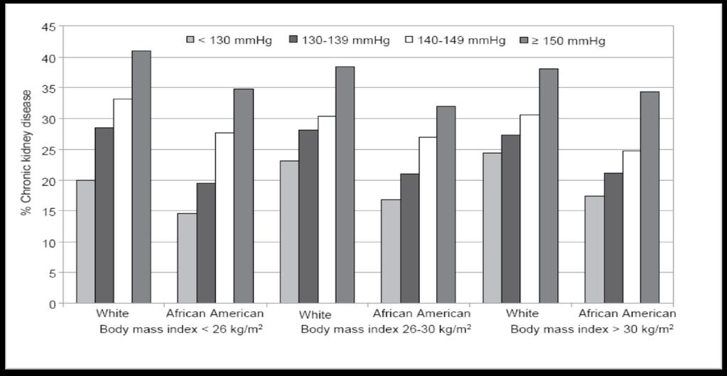 Percentage of CKD in white and African American
