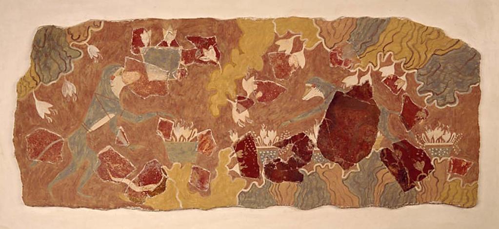 Τοιχογραφία «Κροκοσυλλέκτης Πίθηκος» Τοιχογραφία με πιθήκους σε βραχώδες τοπίο που συλλέγουν άνθη κρόκου σε πανέρια Κνωσός, Νεοανακτορική περίοδος (1600 π.χ.) Αρχαιολογικό Μουσείο Ηρακλείου Περισσότερες πληροφορίες: Δημοπούλου Ρεθεμιωτάκη Ν.