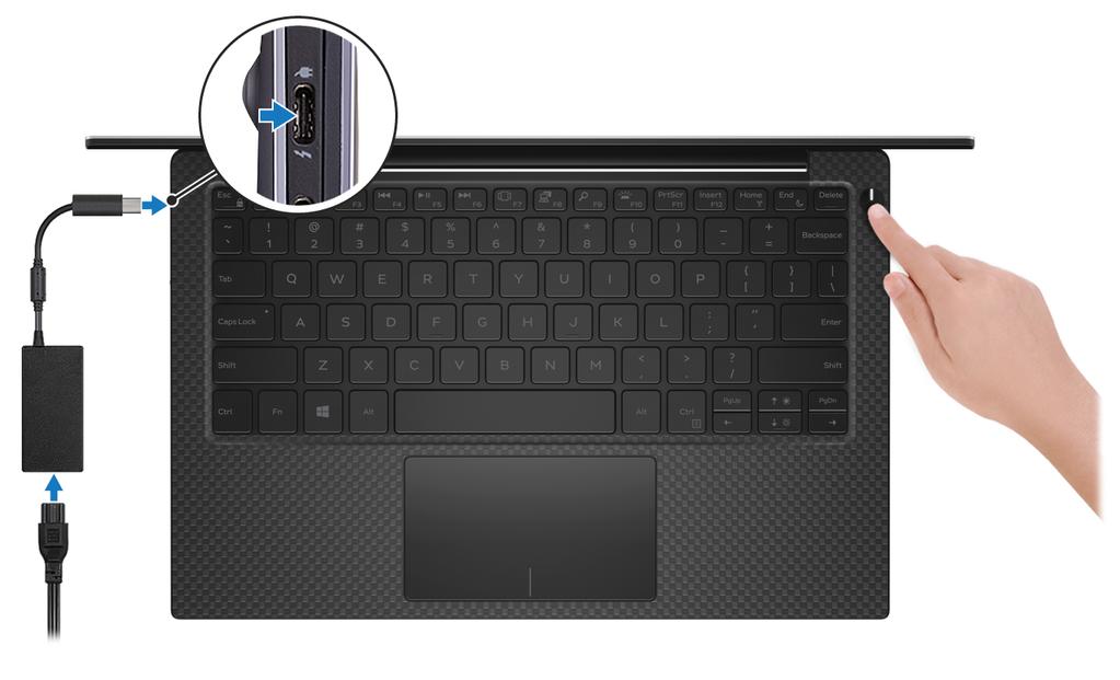 Ρύθμιση του XPS 9380 1 ΣΗΜΕΙΩΣΗ: Οι εικόνες που θα βρείτε στο έγγραφο ενδέχεται να διαφέρουν από τον υπολογιστή σας, πράγμα που εξαρτάται από τη συνδεσμολογία που παραγγείλατε.