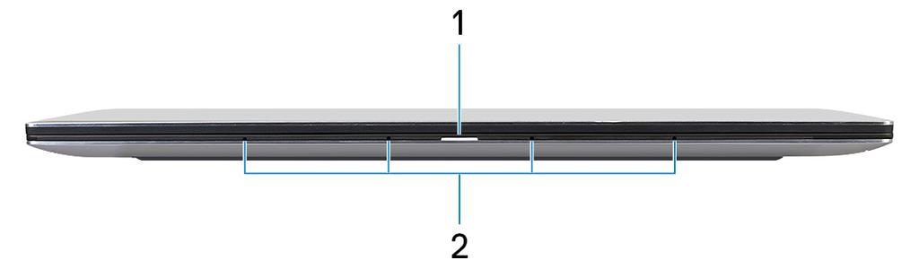 2 Όψεις του XPS 9380 Μπροστινή πλευρά 1 Λυχνία κατάστασης τροφοδοσίας και μπαταρίας Υποδεικνύει την κατάσταση της τροφοδοσίας και την κατάσταση της μπαταρίας του υπολογιστή.