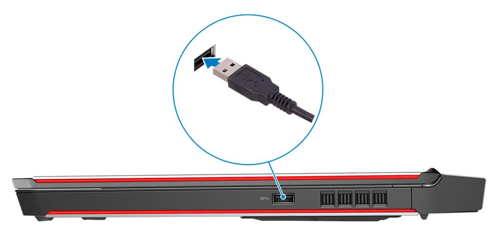 2 Συνδέστε το καλώδιο HDMI της κεφαλοσυσκευής Oculus Rift στην πίσω πλευρά του υπολογιστή σας. 3 Συνδέστε την κεφαλοσυσκευή Oculus Rift στη θύρα USB Type-A στη δεξιά πλευρά του υπολογιστή σας.