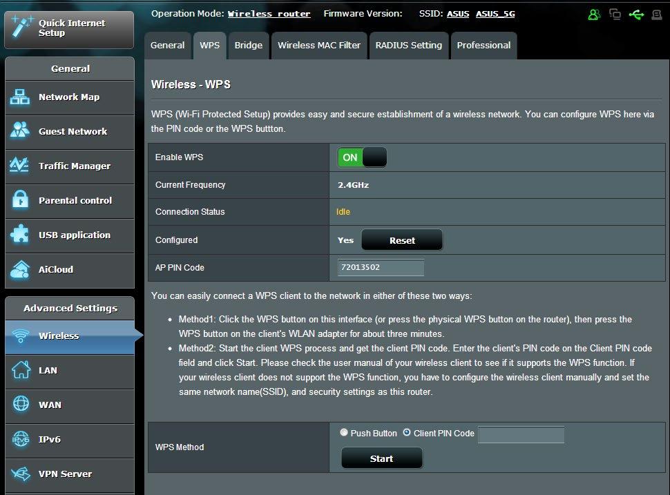 4.1.2 WPS Το WPS (Wi-Fi Protected Setup - Εγκατάσταση προστατευμένου Wi-Fi) είναι ένα πρότυπο ασύρματης ασφάλειας που σας επιτρέπει να συνδέετε εύκολα τις συσκευές σας σε ένα ασύρματο δίκτυο.