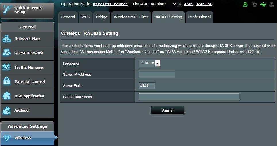4.1.4 Ρύθμιση RADIUS Οι ρυθμίσεις RADIUS (Remote Authentication Dial In User Service - Υπηρεσία Απομακρυσμένης Ταυτοποίησης Χρήστη μέσω Τηλεφώνου) παρέχει ένα πρόσθετο επίπεδο ασφάλειας όταν