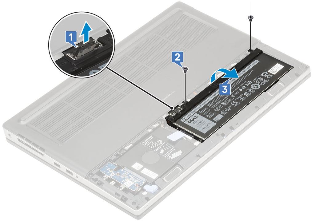 7 Για να εγκαταστήσετε τη μονάδα SSD M.2 (Υποδοχή 4): a Τοποθετήστε τη μονάδα SSD M.2 μέσα στην υποδοχή στη βάση συγκράτησης μονάδας SSD [1].