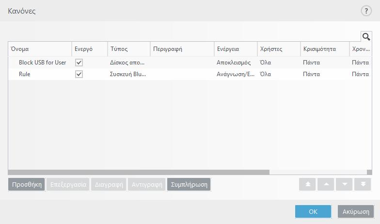 Εκτυπωτής USB Μονάδα αποθήκευσης FireWire Συσκευή Bluetooth Συσκευή ανάγνωσης έξυπνων καρτών Συσκευή απεικόνισης Μόντεμ Θύρα LPT/COM Φορητή συσκευή Όλοι οι τύποι συσκευών Μπορείτε να αλλάξετε τις