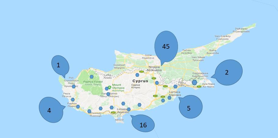 Source: Google Maps Το 2018 το Γραφείο του ΕΚ στην Κύπρο πραγματοποίησε 83 παρουσιάσεις τόσο στο Σπίτι της ΕΕ στη Λευκωσία όσο και τοπικά σε σχολεία της Κύπρου.