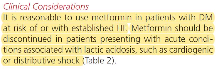 Χορήγηση της μετφορμίνης σε άτομα με καρδιακή ανεπάρκεια Position Statement ADA/EASD, 2013 Metformin, previously contraindicated in heart failure, can now be used if the ventricular dysfunction is