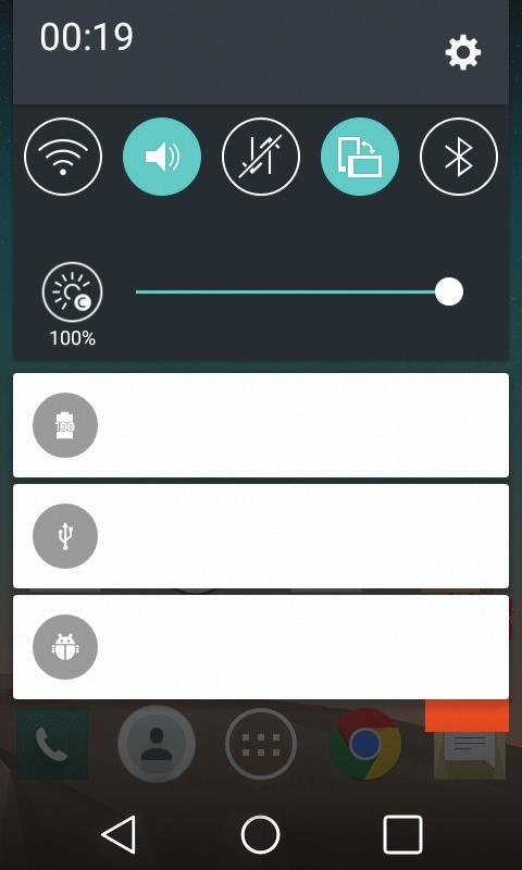 Opening the notifications panel Swipe down from the status bar to open the notifications panel. Quick Toggle Area Tap each quick toggle key to turn it on/off.