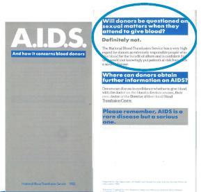 HIV, AIDS και MSM 1981 περιγράφονται οι πρώτες περιπτώσεις σε νέους άνδρες Will donors be questioned on sexual matters when they attend to give