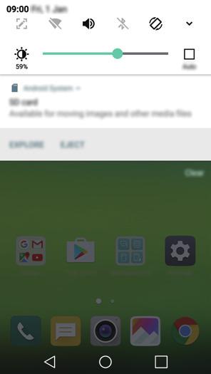 To open the quick access icons list, drag the notifications
