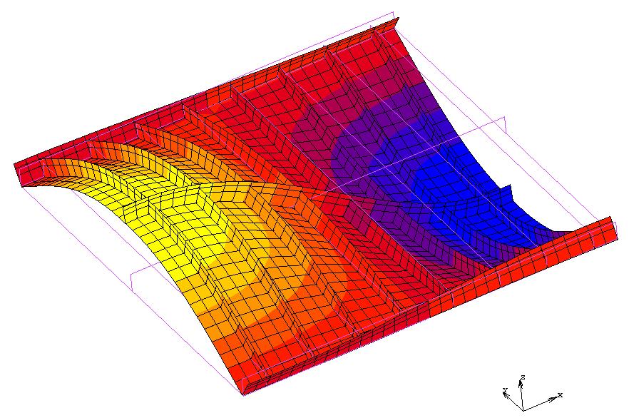 Figure 3.8 Buckling along the y axis. Deformed shape of the central 5x5 region 3.3.1.2 Discussion of the results of the 25x27.