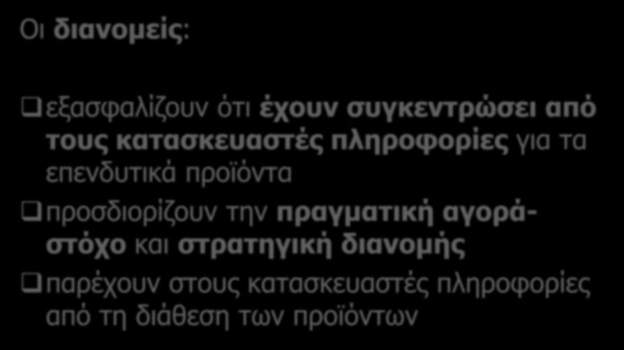 Οι διανομείς: εξασφαλίζουν ότι έχουν συγκεντρώσει από τους κατασκευαστές πληροφορίες για τα επενδυτικά προϊόντα