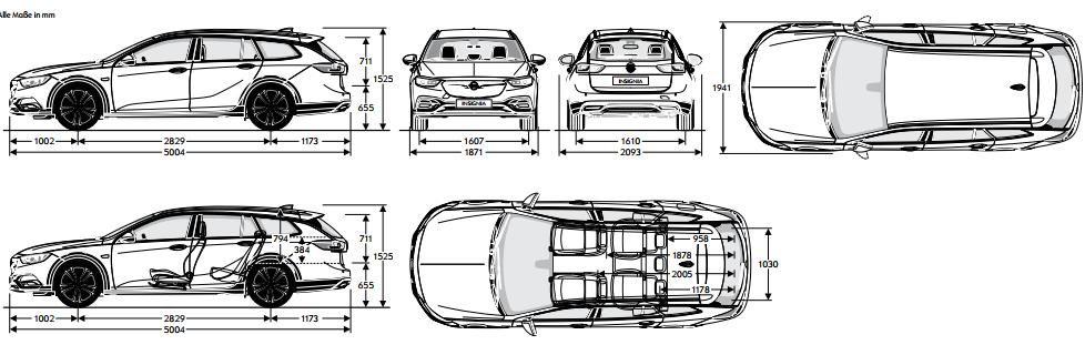 Opel Insignia COUNTRY TOURER Τεχνικά Χαρακτηριστικά 9 ιαστάσεις οχήματος σε mm Μήκος Πλάτος (+/- εξωτερικούς καθρέπτες) Συνολικό ύψος (στο απόβαρο) Μεταξόνιο Μετατρόχιο, εμπρός Μετατρόχιο, πίσω