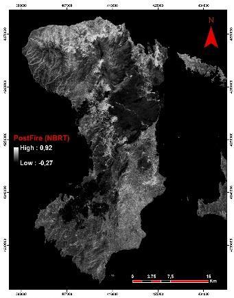 Prefire NBR Postfire NBR NBRT (ΔNBR) Δριμύτητα Πυρκαγιάς - 0.1-0.1 (Άκαυτο) 0.1-0.27 (Χαμηλή Δριμύτητα) 0.27-0.44 (Χαμηλή - Μέτρια Δριμύτητα) 0.44-0.66 (Μέτρια - Υψηλή Δριμύτητα) > 0.