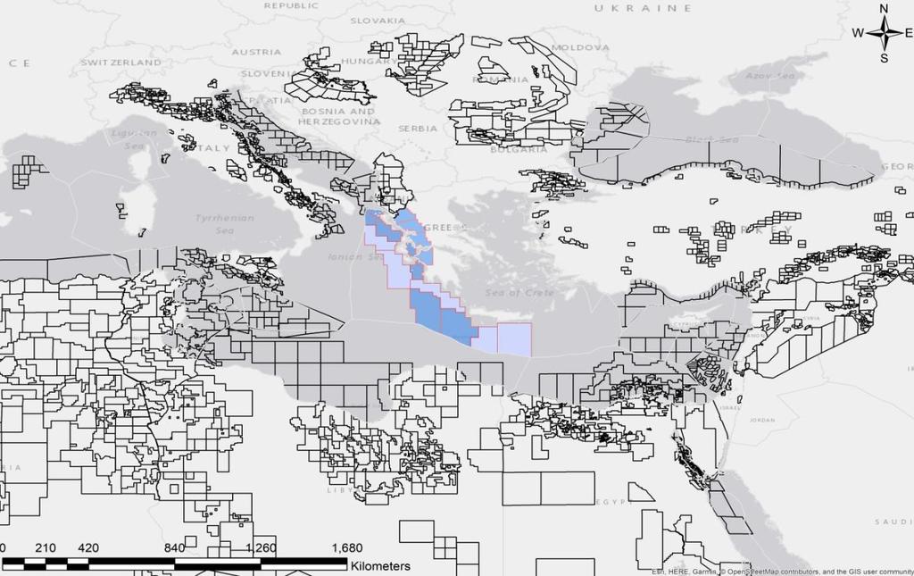 Η Ελλάδα κατέχει μια κομβική θέση στην Μεσόγειο. Το σύνολο των παραχωρήσεων έρευνας και εκμετάλλευσης γύρω από την Μεσόγειο Θάλασσα και στην δυτική Μαύρη Θάλασσα.