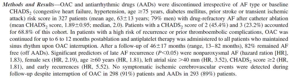 catheter ablation of AF in patients with a CHADS2 score 3