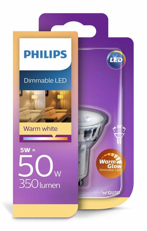 PHILIPS LED Σποτ (με ρύθμιση έντασης) 5 W (50 W) GU10 Απαλή λάμψη Απαλή λάμψη ρυθμιζόμενης έντασης Ο κατάλληλος φωτισμός δημιουργεί την κατάλληλη