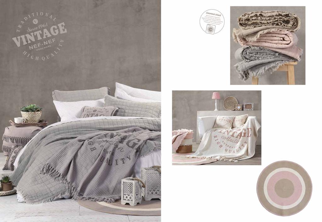 Beige Pink Κουβρ-λί Grey με ύφασμα 100% βαμβακερό, 150 κλωστών και γέμιση πολυέστερ 100gr/m 2 garment wash Σετ κουβρ-λί υπ/πλο: 220x240 + 2 μαξιλ/κες 52x72-95,00 Ριχτάρι