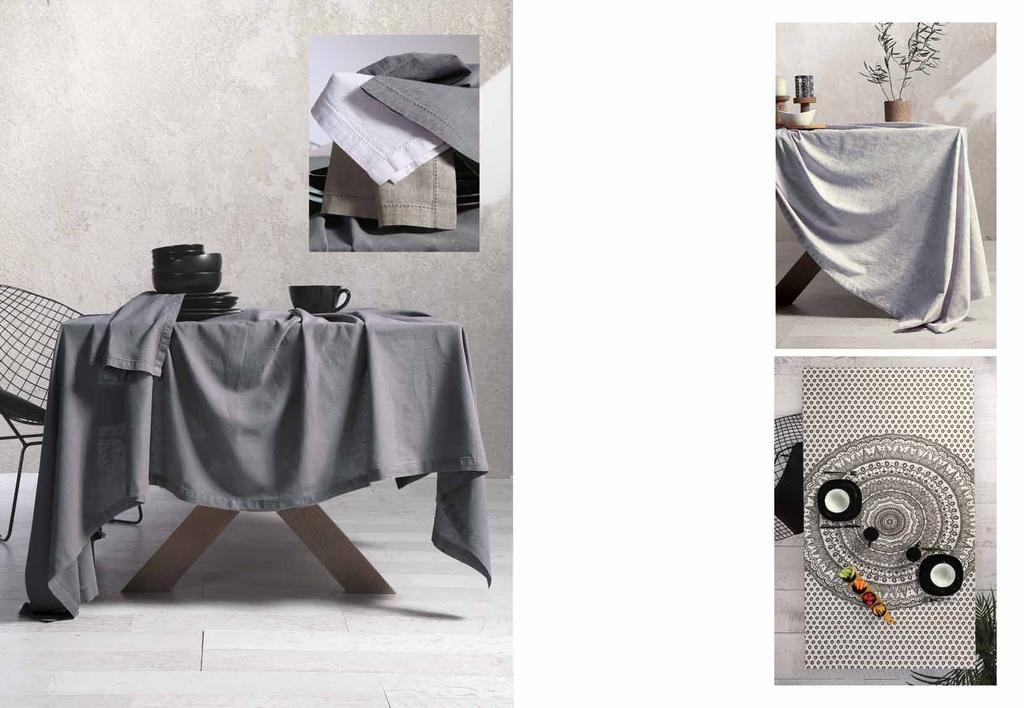 Grey Tραπεζομάντηλο 50% βαμβάκι - 50% λινό, garment wash, μονόχρωμo, με ραφή αζούρ, 120 gr/m2 White