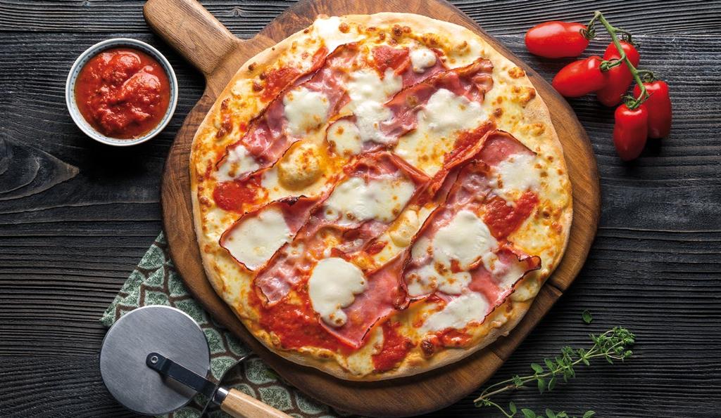 PIZZA Valencia Διαθέσιμα μεγέθη: 28cm 33cm 45cm 8 κοµµάτια 10 κοµµάτια 30 κοµµάτια* *μικρά τετράγωνα κομμάτια Επιλέξτε τη ζύμη της προτίμησης σας: Ιταλική λεπτή Κανονική Αφράτη (μόνο για τα 8 κομ.