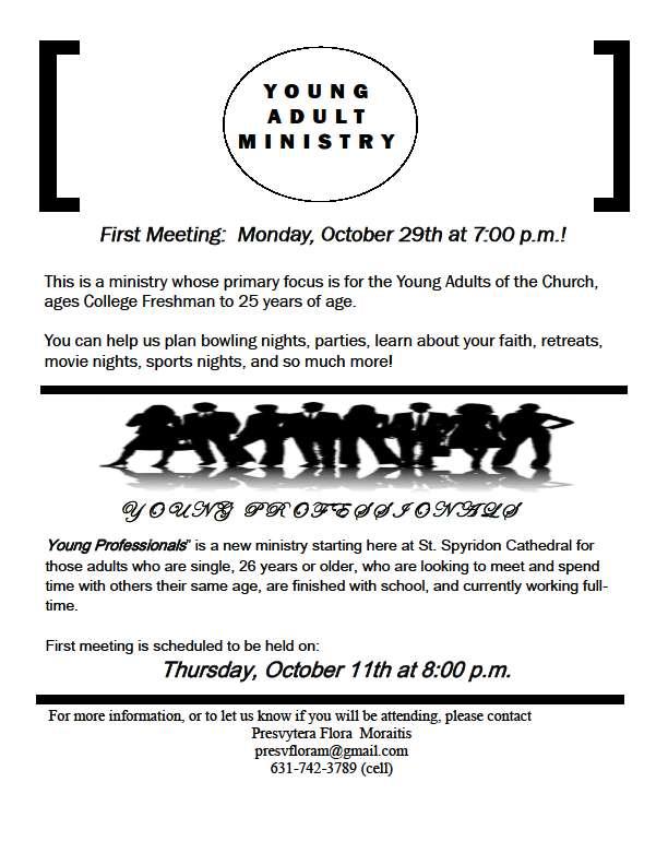 YOUNG ADULT MINISTRIES YOUNG PROFESSIONALS We had our first meeting for Young Professionals last week, and are looking forward to our next
