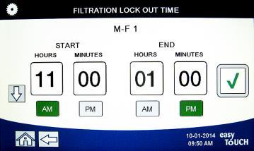 FILTRATION LOCKOUT TIME (Χρόνος κλειδώματος φιλτραρίσματος) 62. Πιέστε το κουμπί Filter Lockout Time (Χρόνος κλειδώματος φιλτραρίσματος).