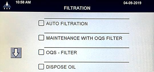 D.3 Φιλτράρισμα OQS (Αισθητήρας ποιότητας λαδιού) Το φιλτράρισμα OQS είναι μια λειτουργία, η οποία φιλτράρει τον κάδο λαμβάνοντας μια μέτρηση λαδιού για τη δοκιμή του TPM (Total Polar Materials) στο