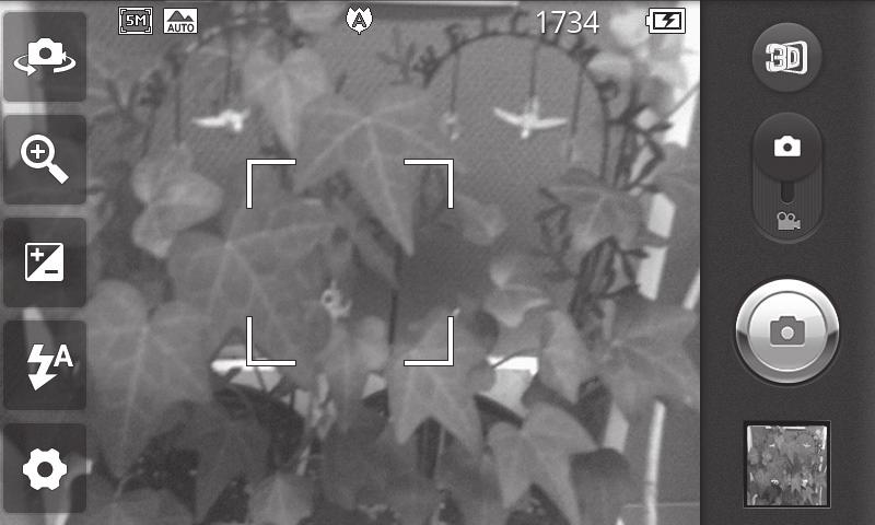 Taking a quick snap 1 Open the Camera application. 2 Holding the phone, point the lens towards the subject you want to photograph. 3 Touch the shutter icon. 4 The camera brings the image into focus.
