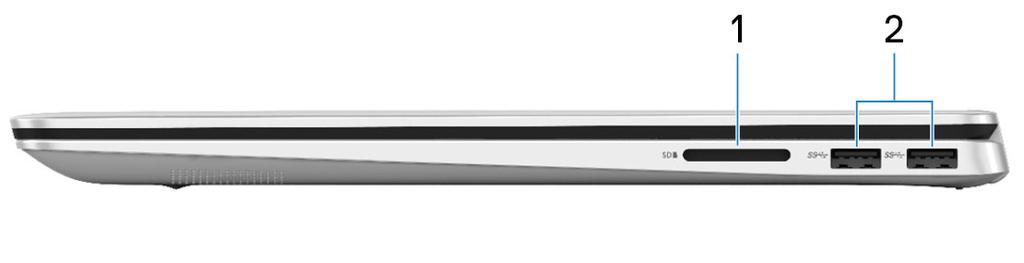 3 Όψεις του Inspiron 7786 Δεξιά πλευρά 1 Υποδοχή κάρτας SD Χρησιμεύει για την ανάγνωση και την εγγραφή στην κάρτα SD. 2 Θύρες USB 3.