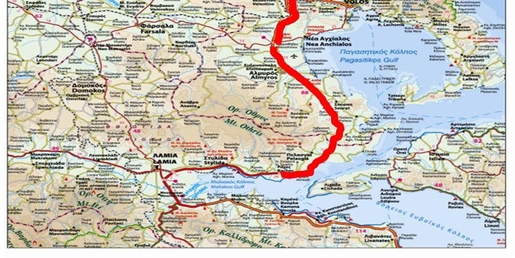 Θ. 471 + 470) σύμφωνα με τη νέα χιλιομέτρηση, συνολικού μήκους 229,4 χιλιομέτρων καθώς και 34,3 χιλιομέτρων Παλαιάς Εθνικής Οδού από Ι/Κ