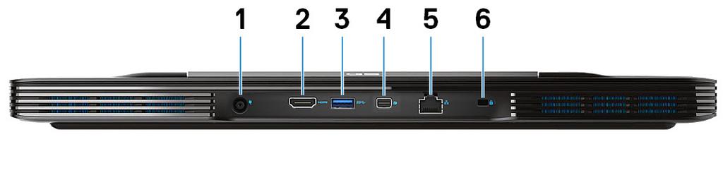 1. Θύρα προσαρμογέα ισχύος Συνδέστε προσαρμογέα ισχύος για να τροφοδοτείται με ηλεκτρικό ρεύμα ο υπολογιστής σας. 2. Θύρα HDMI Συνδέστε τηλεόραση ή άλλη συσκευή με ικανότητα εισόδου HDMI.