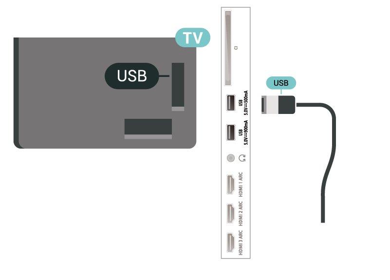 συνδεδεμένος. 1 - Συνδέστε τον σκληρό δίσκο USB σε μία από τις υποδοχές USB της τηλεόρασης. Κατά τη διάρκεια της διαμόρφωσης, μην συνδέετε άλλες συσκευές στις υπόλοιπες θύρες USB.