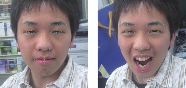 4 Example of face detection and detected facial feature points (green plots). 3 