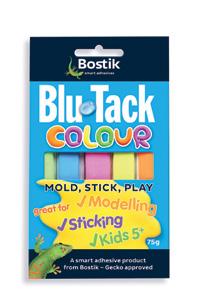 Xαρτοπωλείο, Xειροτεχνία & Xόμπι Blu-Tack Colour ΠΟΛΥΧΡΩΜΗ ΕΠΑΝΑΧΡΗΣΙΜΟΠΟΙΗΣΙΜΗ ΚΟΛΛΑ ΣΕ ΜΟΡΦΗ ΠΛΑΣΤΕΛΙΝΗΣ Το Bostik Blu-Tack Colour είναι ένα νέο προϊόν βασισμένο στο αυθεντικό και το μόνο με την