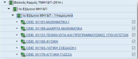 6. Επιλογή εξαμήνου, και αντίστοιχων μαθημάτων προς δήλωση 7.