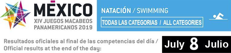 Pan Am Macabi Games 2019 Mexico - 08/07/2019 to 12/07/2019 Resultados - 8 de Julio 2019 Evento 1 Mujer 15-17 100 CL Mts. Pecho 1 Gendzel, Maya Cynthia 15 Brasil 1:22.10 2 Kluger, Pearl 16 USA 1:24.