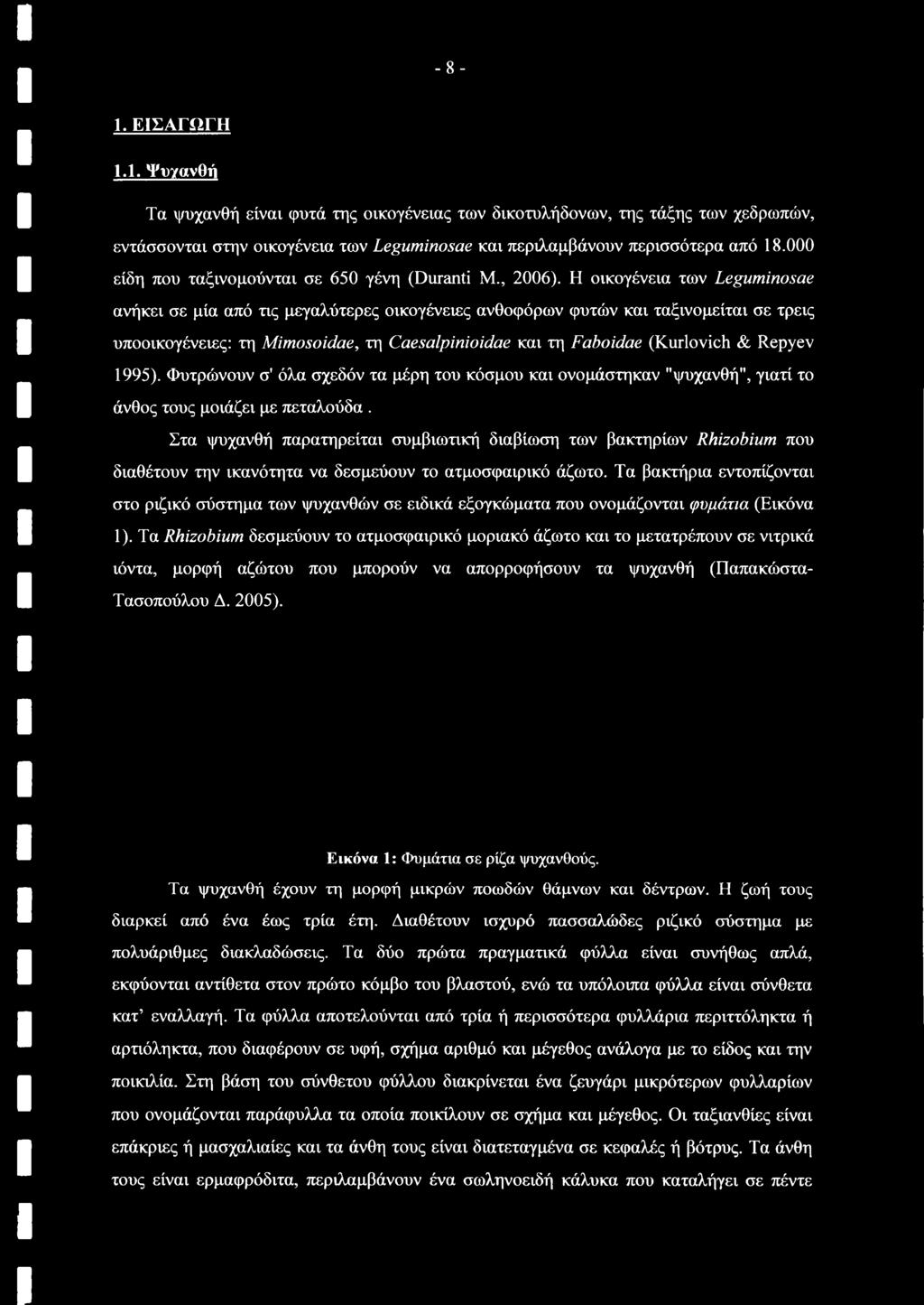 Η οικογένεια των Leguminosae ανήκει σε μία από τις μεγαλύτερες οικογένειες ανθοφόρων φυτών και ταξινομείται σε τρεις υποοικογένειες: τη Mimosoidae, τη Caesalpinioidae και τη Faboidae (Kurlovich &