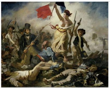 Ζωγραφικός πίνακας του Ευγένιου Ντελακρουά (1798-1863), εμπνευσμένος από την Επανάσταση του 1830 στο Παρίσι, με τίτλο: Η 28η Ιουλίου ή Η Ελευθερία οδηγεί το λαό (Παρίσι, Μουσείο Λούβρου) Ερωτήσεις: 1.