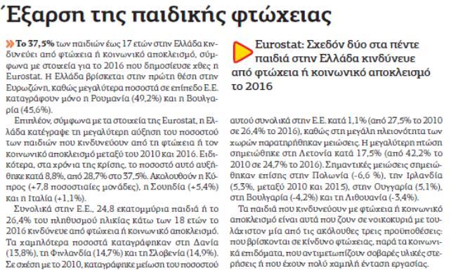 Φύλλο εργασίας 8: επεξεργασία κειμενικής πηγής σχετικά με την παιδική φτώχεια στην εποχή μας Άρθρο εφημερίδας που αφορά τη φτώχεια των νέων σε Ελλάδα και Ευρώπη στη δεύτερη δεκαετία του 21ου αι.