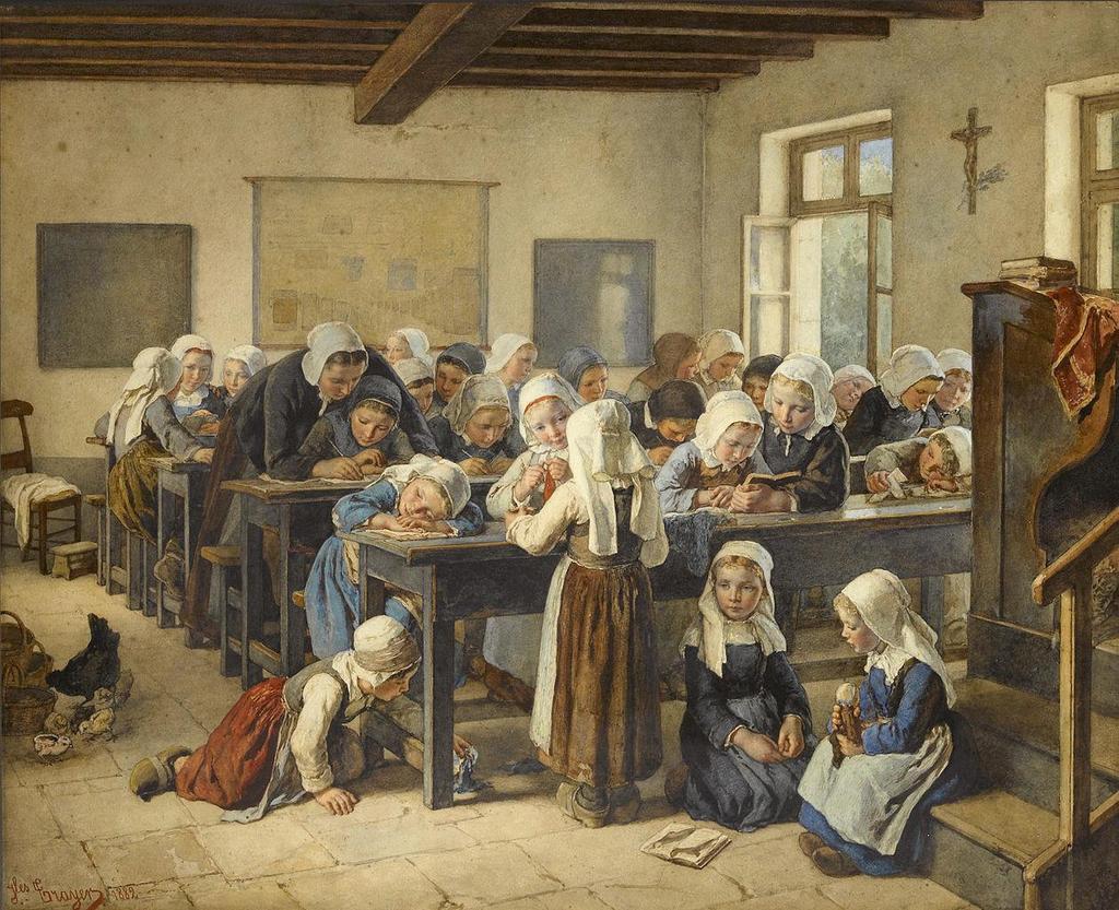 Τίτλος: Σχολείο στη Βρετάνη (1882) Περιγραφή: Ζωγραφικός πίνακας του Jean-Baptiste Jules Trayer, Παρίσι 1824-1909, που